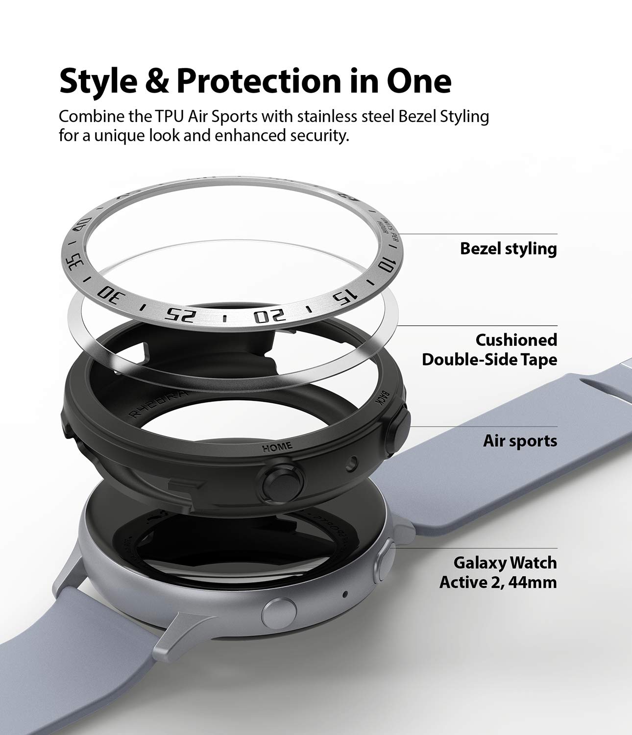 Ringke Air Sports + Bezel Styling Combo Case Designed for Galaxy Watch Active 2 44mm - 30-Black - Image 3