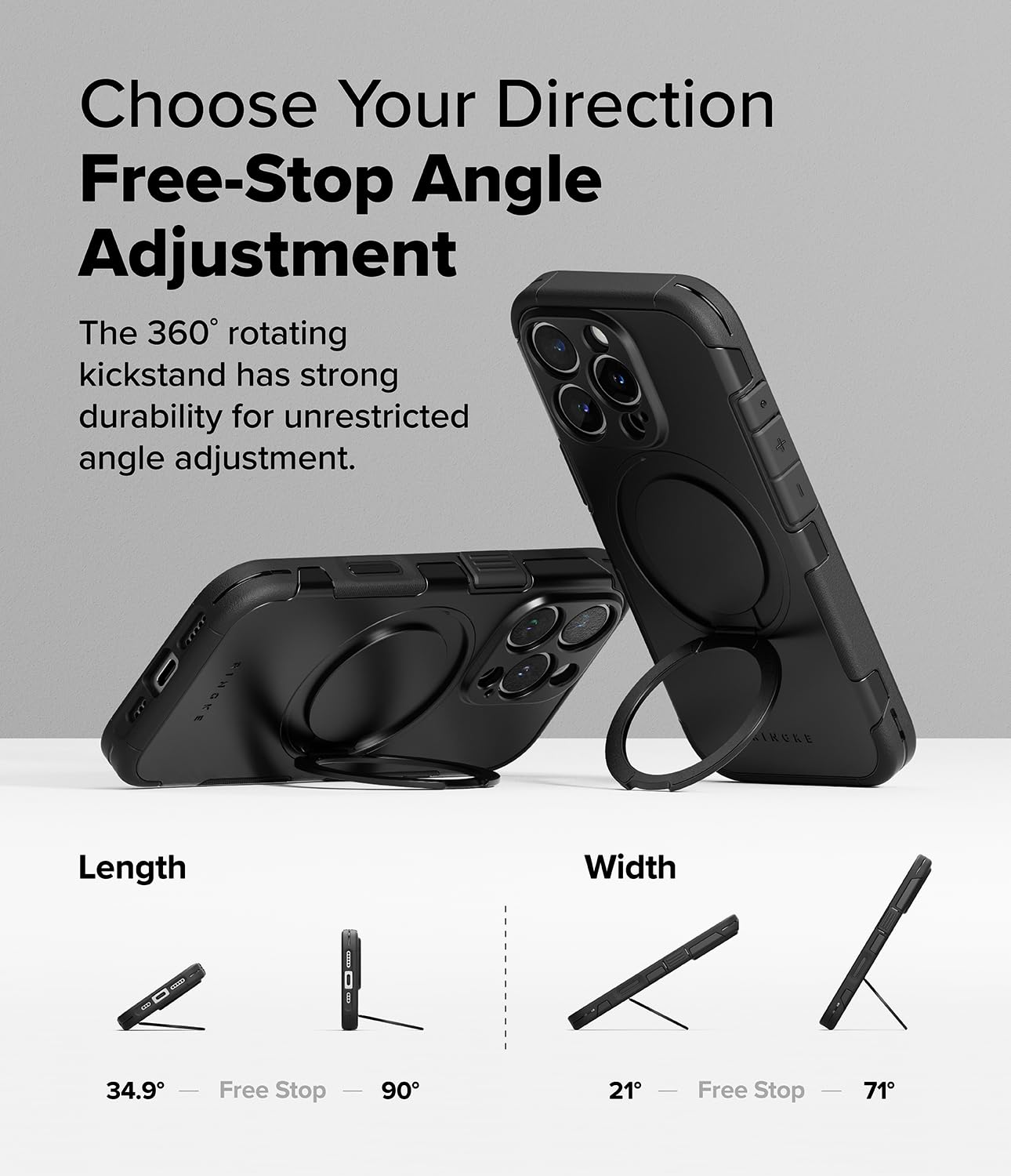 Ringke Alles [Compatible with MagSafe] Designed for iPhone 16 Pro Case, Shockproof Cover with 360° Rotating Kickstand, Powerful Magnet Camera Control Capture Button - Black - Image 6