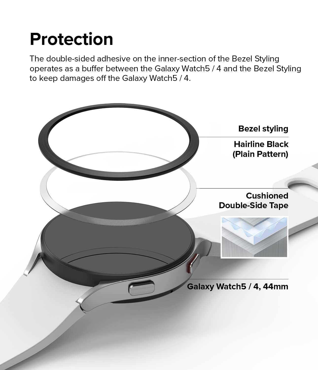 Ringke Bezel Styling Compatible with Samsung Galaxy Watch 5 44mm and Galaxy Watch 4 (44mm) Adhesive Frame Ring Cover Anti Scratch Case Accessory - Image 7