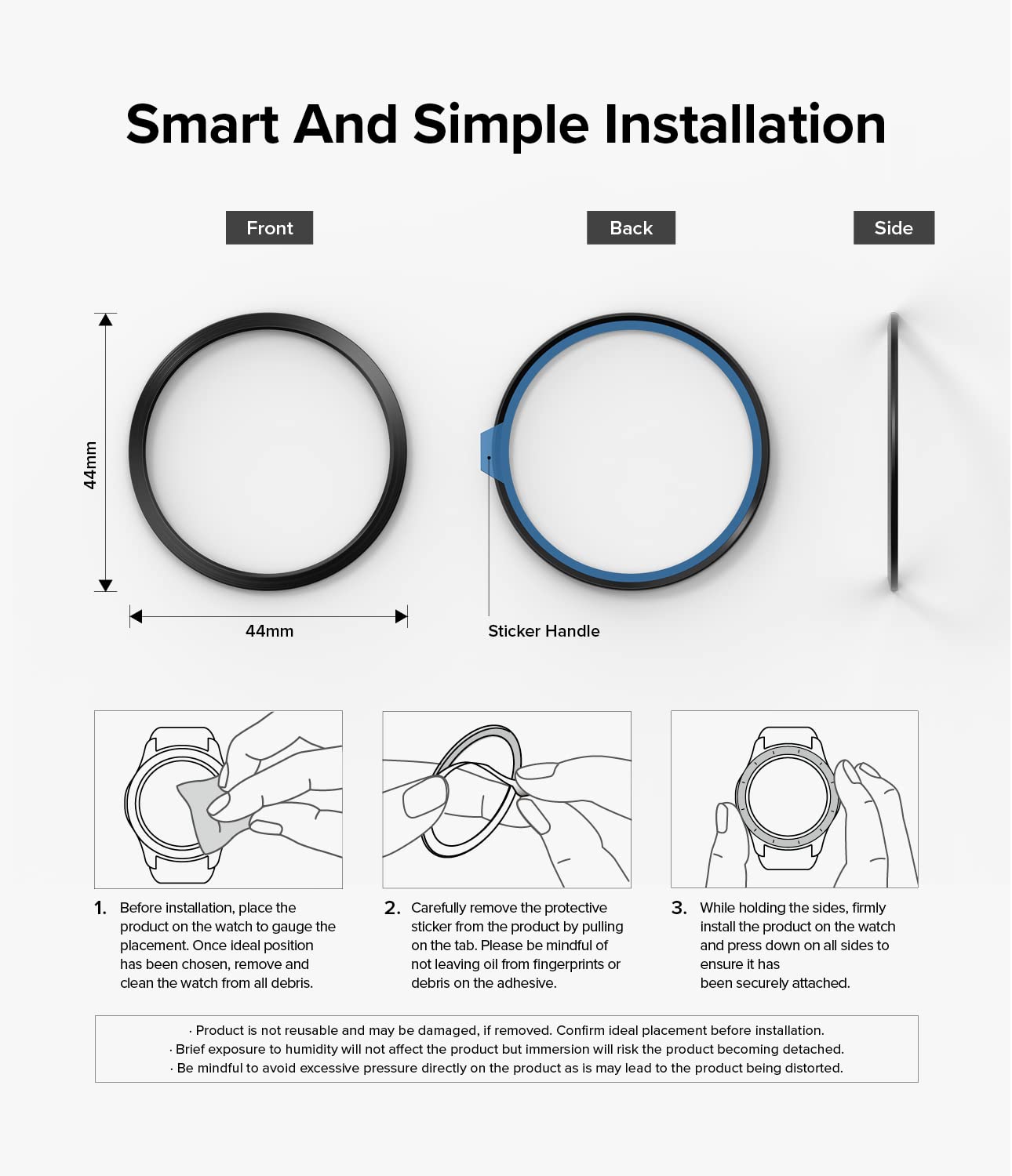 Ringke Bezel Styling Compatible with Samsung Galaxy Watch 5 44mm and Galaxy Watch 4 (44mm) Adhesive Frame Ring Cover Anti Scratch Case Accessory - Image 9