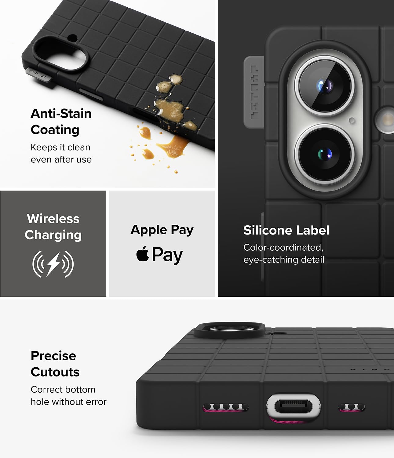 Ringke Bitmap Silicone Magnetic [Compatible with MagSafe] Designed for iPhone 16 Case, Anti-Stain Coating Classic Retro Vibe Soft Durable Cover - Black - Image 7