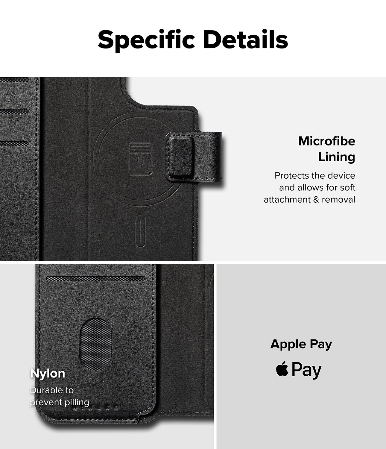 Ringke Folio Wallet Magnetic [Holds Up to 3 Cards] Detachable PU Leather Kickstand Flip Cover with Credit Card Holder Slots Compatible with iPhone 16 Pro and iPhone 16 - Black - Image 6
