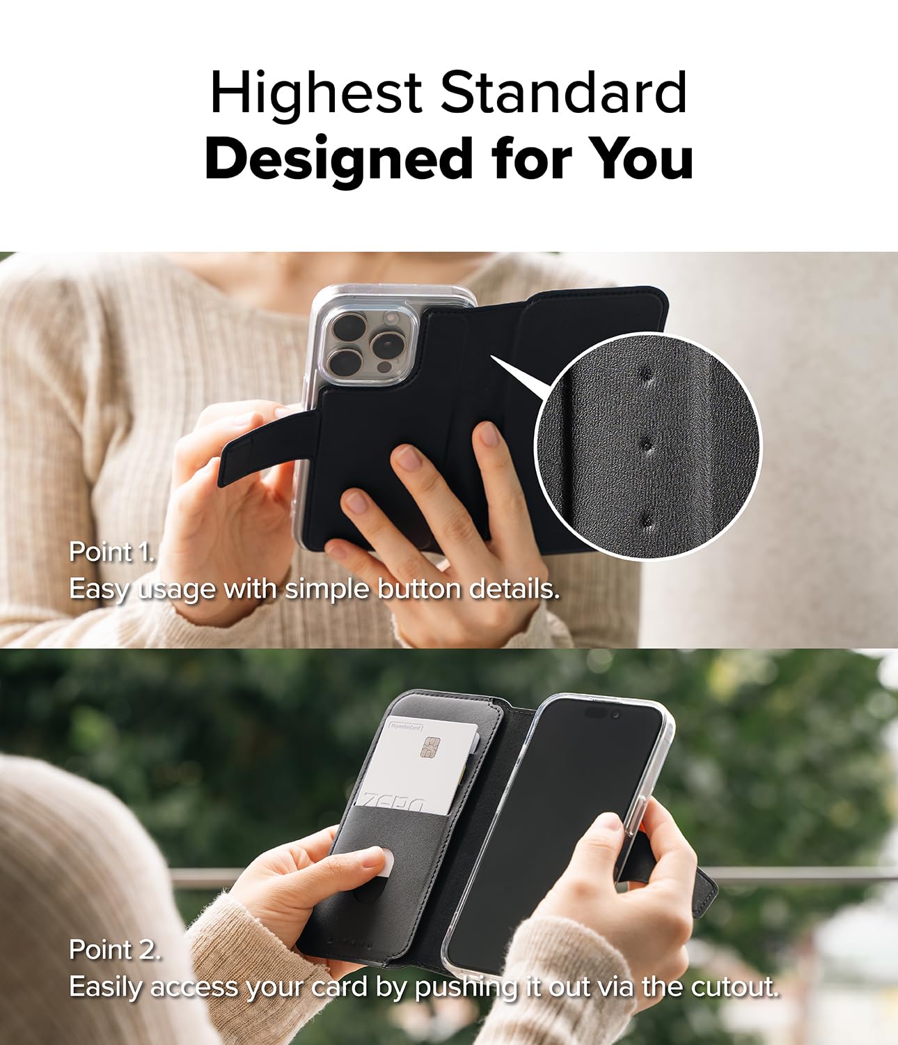 Ringke Folio Wallet Magnetic [Holds Up to 3 Cards] Detachable PU Leather Kickstand Flip Cover with Credit Card Holder Slots Compatible with iPhone 16 Pro and iPhone 16 - Black - Image 7