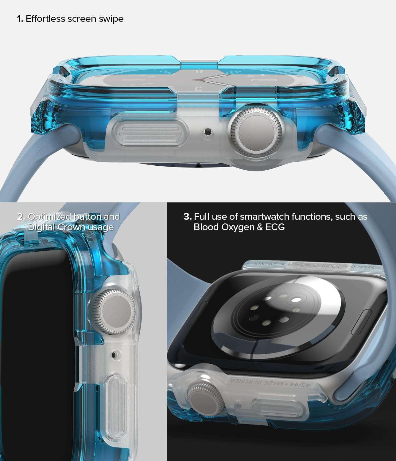 Ringke Fusion Bumper for Apple Watch Series 9, 8, 7 (45 mm), SE 3, 2, 1 (44 mm) Case, Dual Layer Protective Cover - Neon Blue - Image 5