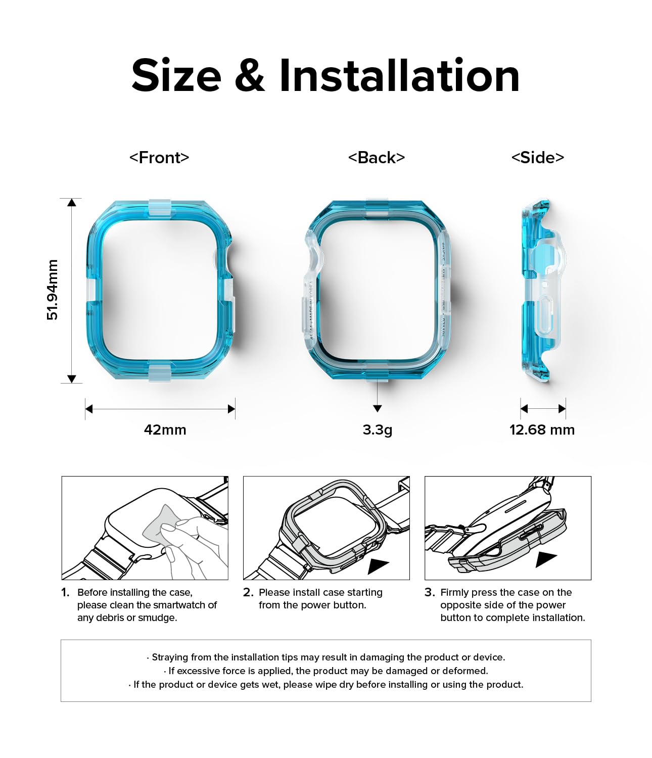 Ringke Fusion Bumper for Apple Watch Series 9, 8, 7 (45 mm), SE 3, 2, 1 (44 mm) Case, Dual Layer Protective Cover - Neon Blue - Image 8