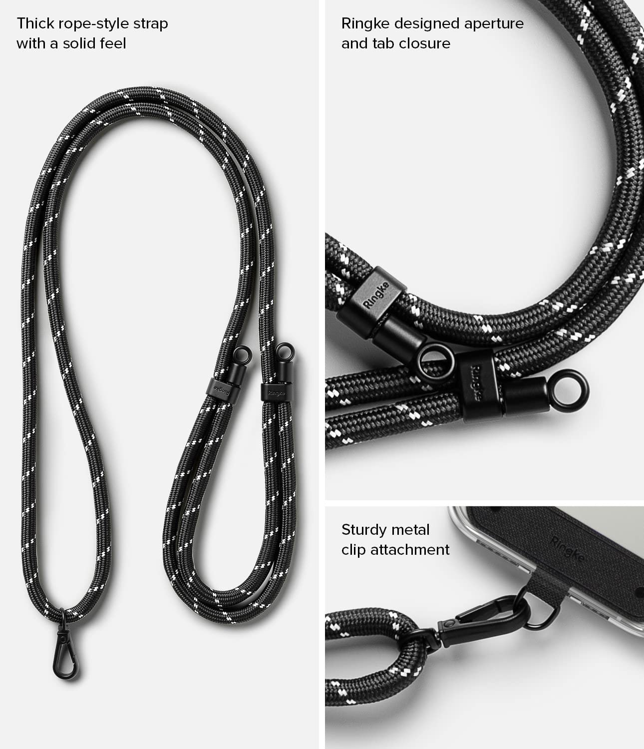Ringke Holder Link Black Adjustable Crossbody Neck Strap, Universal Multifunctional Lanyard Patch for Most Smartphones - Image 3