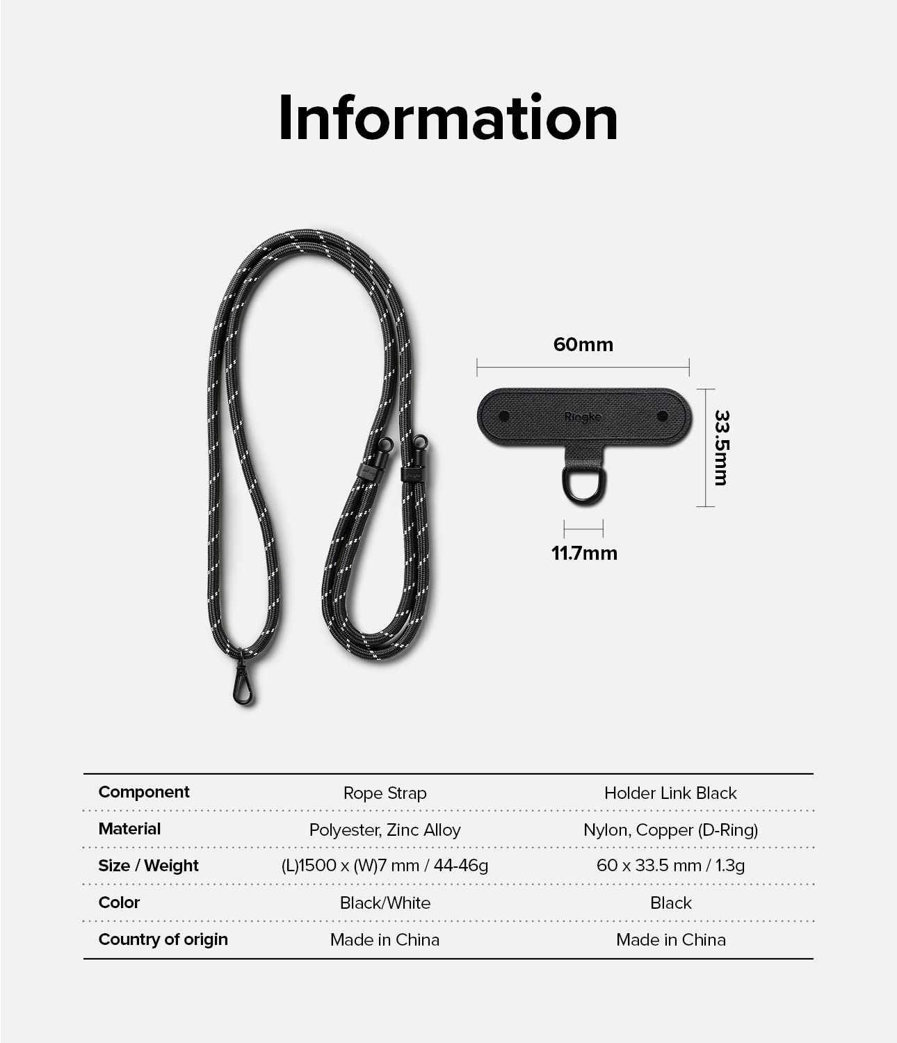 Ringke Holder Link Black Adjustable Crossbody Neck Strap, Universal Multifunctional Lanyard Patch for Most Smartphones - Image 7