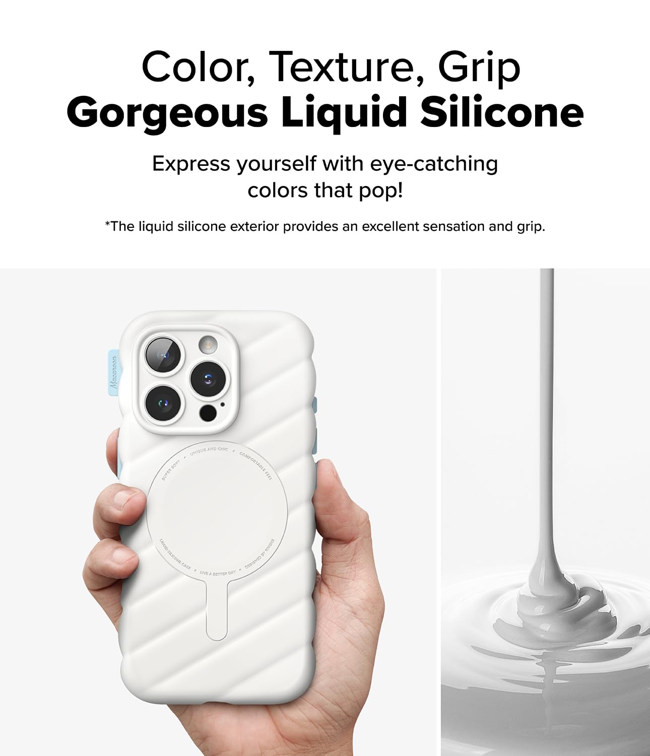 Ringke Macaron Silicone Magnetic [Compatible with MagSafe] Designed for iPhone 16 Pro Case, Soft Durable Liquid Silicone Shockproof Cover with Anti-Scratch Microfiber Lining - White - Image 4