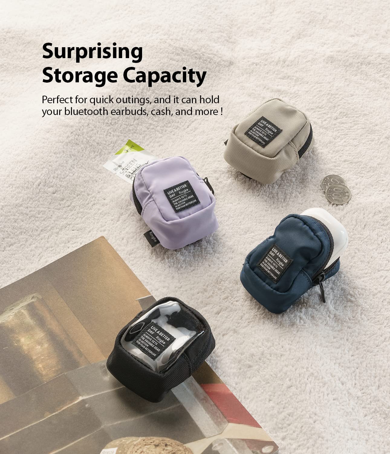 Ringke Mini Pouch Block, Small Bag for Universal Wireless Ear Buds, Durable Waterproof Keychain Backpack Accessories for AirPods Pro 3 & 2 & 1, AirPods 4 & 3 & 2 & 1 Case - Image 7