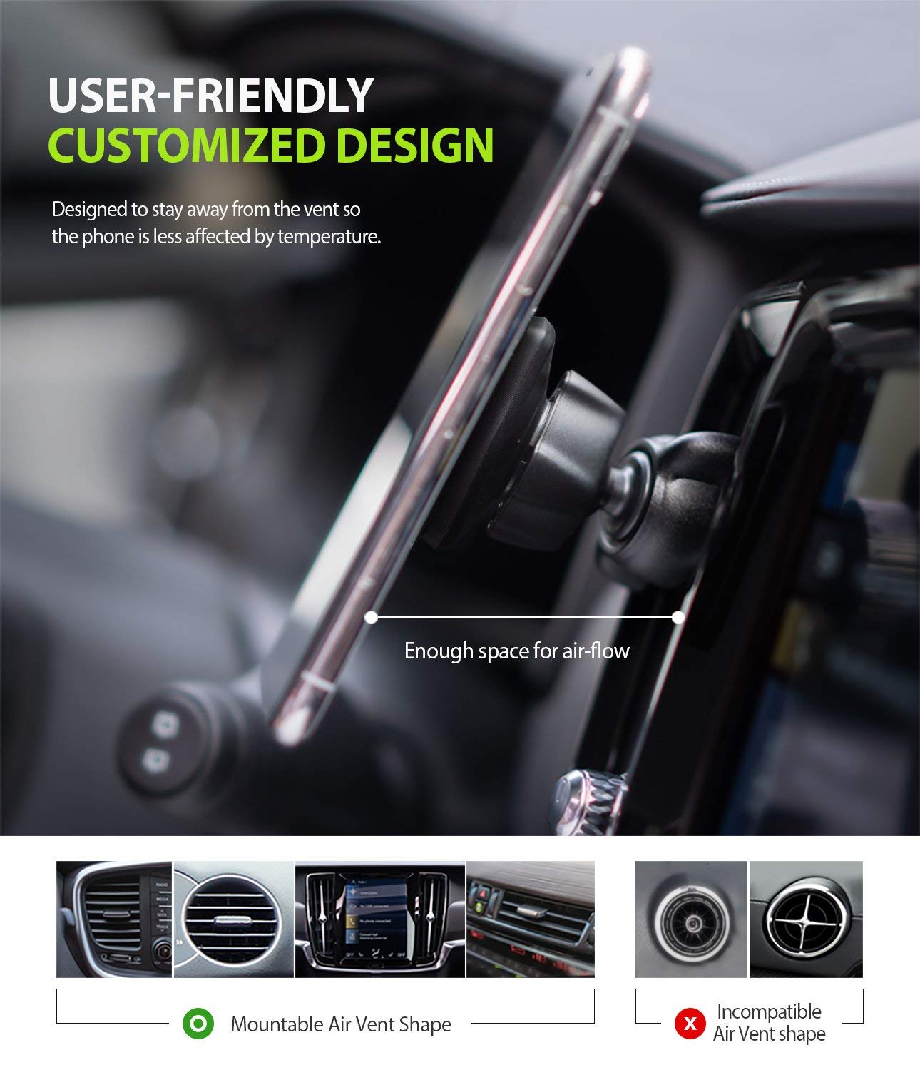 Ringke Power Clip Air Vent Car Phone Holder Mount Double Knob Space Saving Technology Premium Magnet Universal Dashboard Stand 2 in 1 Package - Image 5