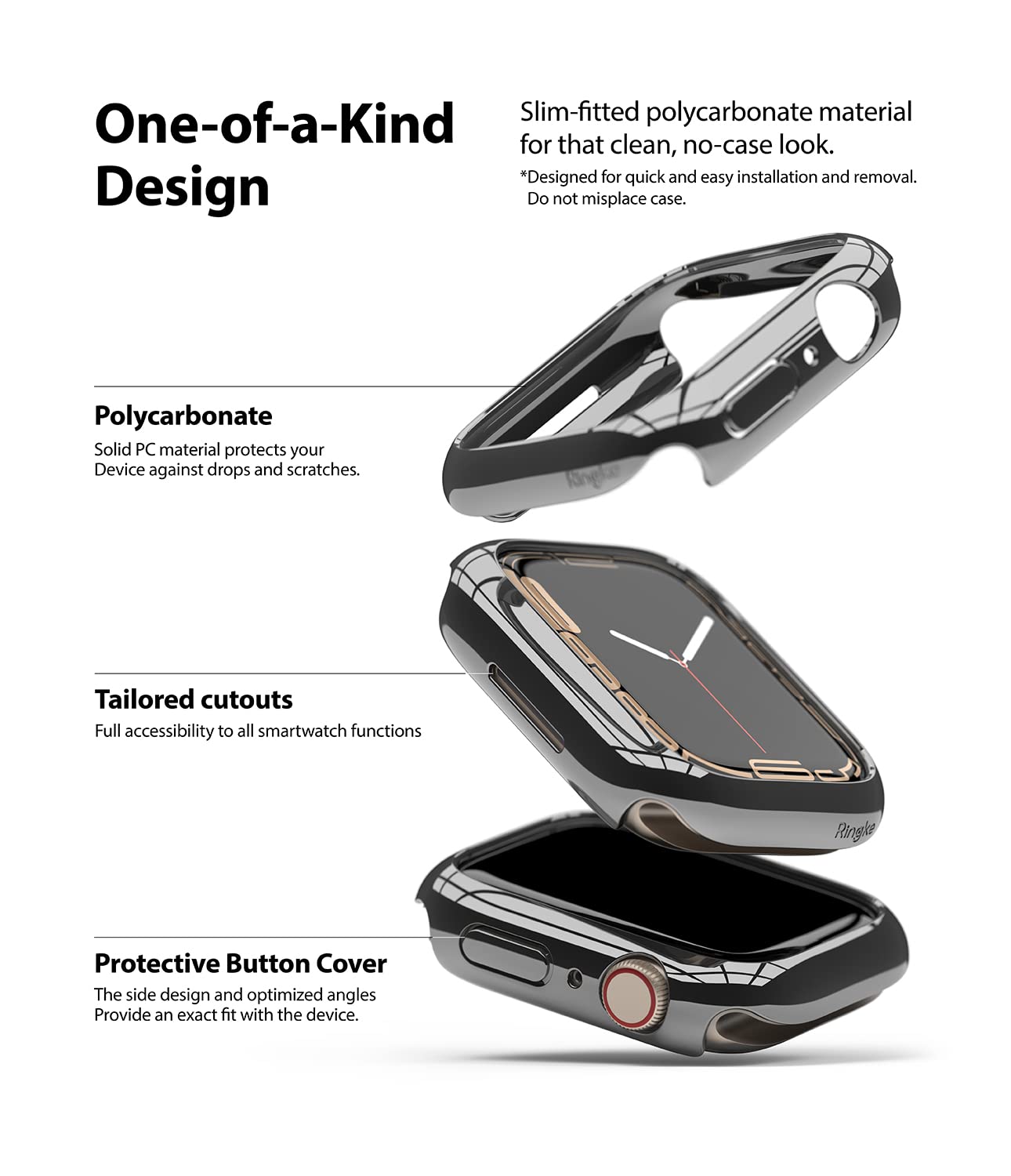 Ringke Slim [No More Discoloration / 2 Pack] Compatible with Apple Watch Series 9, 8, 7 Case (45mm) for Minimalist, Solid Transparent Cover for Women, Men - Clear + Dark Chrome - Image 4