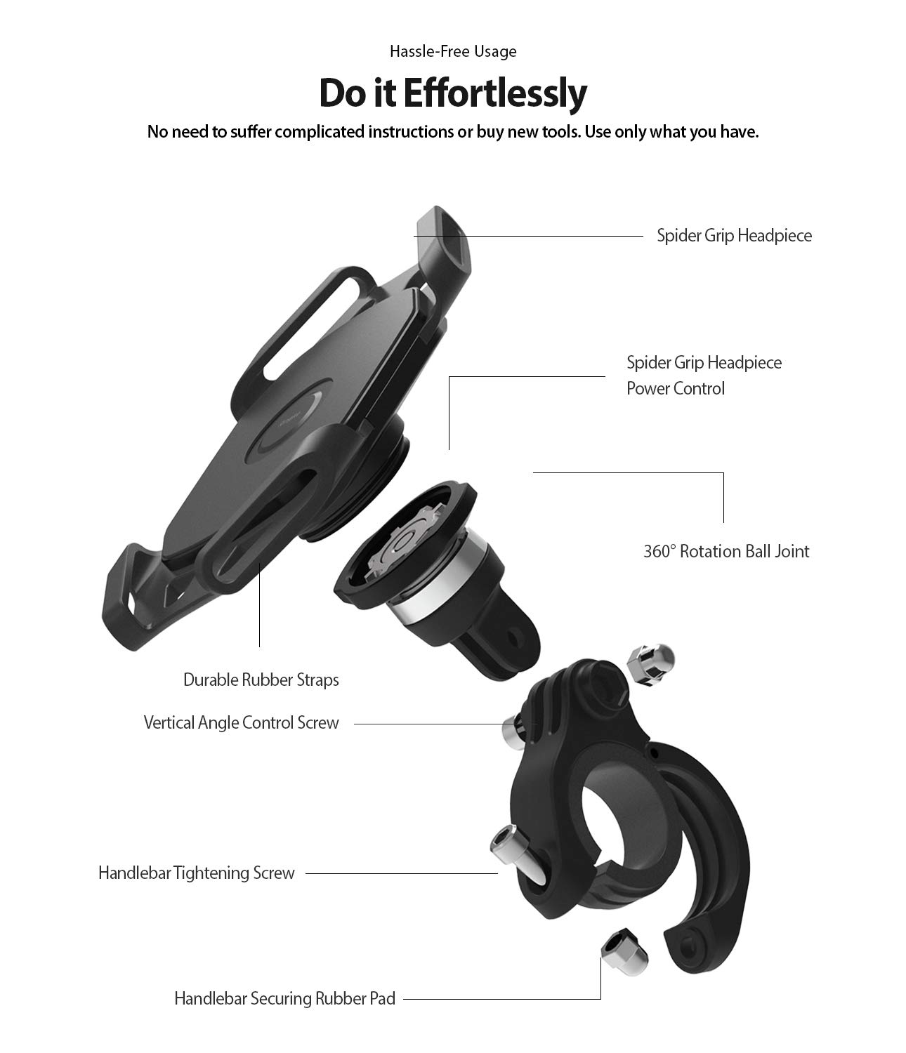 Ringke Spider Grip Mount Holder, Bike Mount Phone Holder Universal Smartphones Handler Clamp 360° Rotation Bicycle Cradle Accessories - Image 4